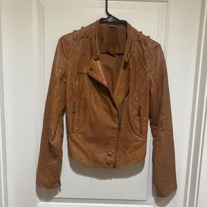 100% real leather brown fitted jacket